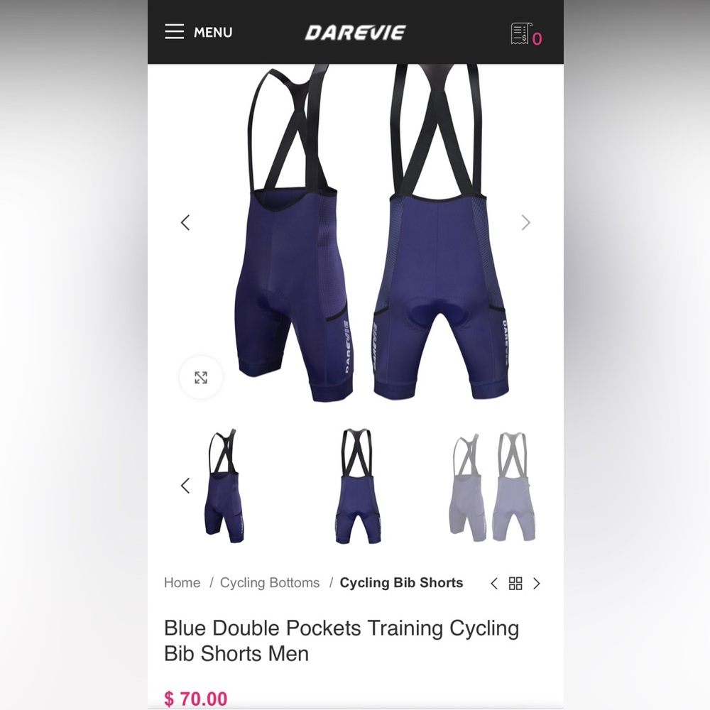 NWT Darevie Blue Double Pockets Training Cycling Bib Shorts Men